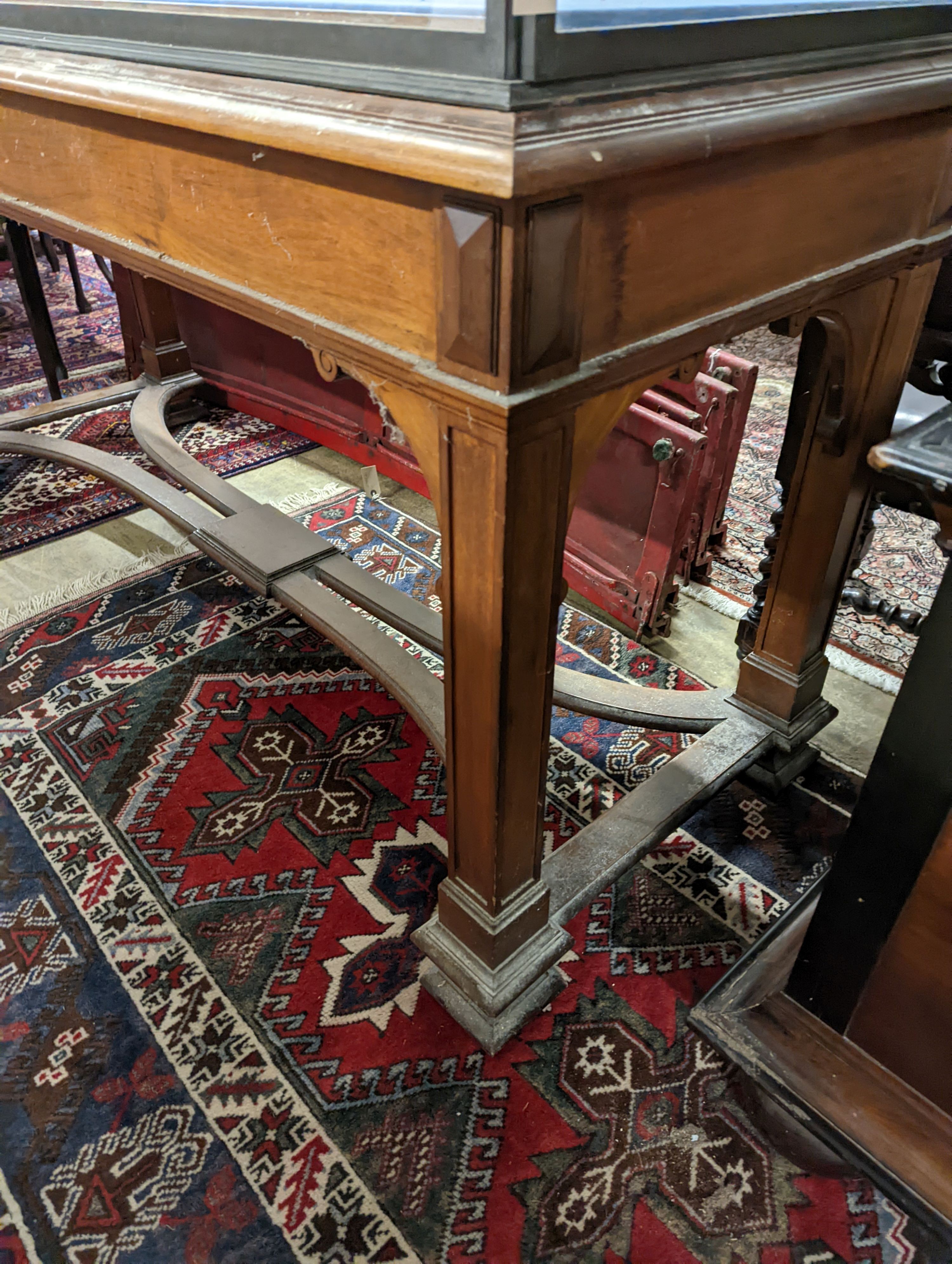 A late 19th century mahogany Museum display cabinet. W-191cm, D-70cm, H-194cm.